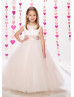 Pearl Embellished Satin Tulle Floor Length Wedding Flower Girl Dress